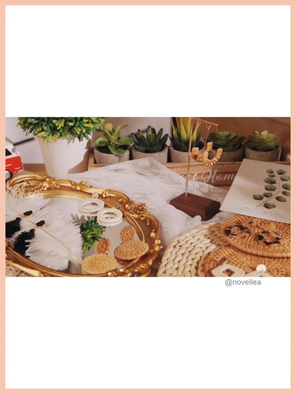 6 Pair Bohemian Rattan Straw Tassel Geometric Drop Dangle Earrings